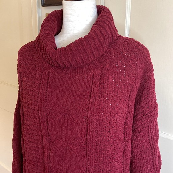 ASOS Cranberry Red Chenille Chunky Turtleneck Sweater Sz XL - Picture 2 of 7